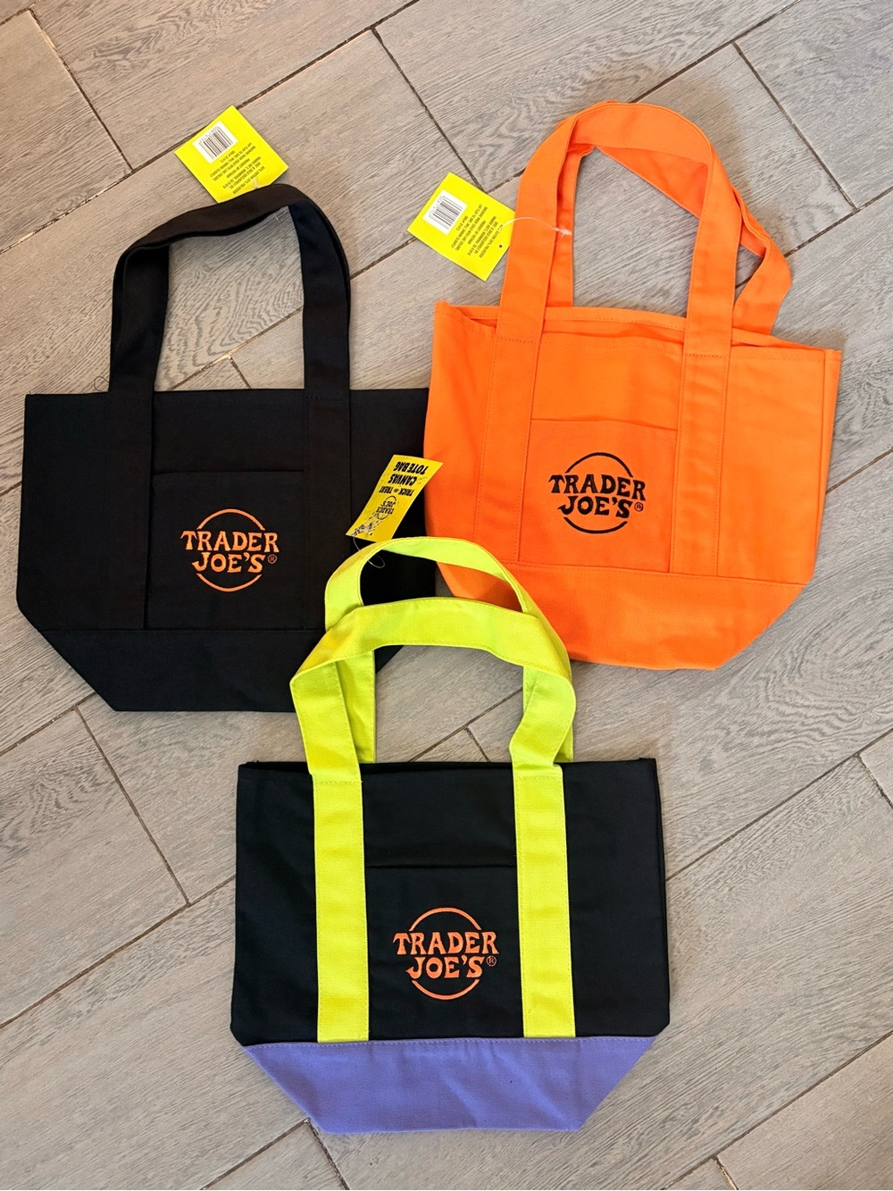 Trader Joe's Mini Canvas Halloween Tote Bags - Set of 3 - Orange, black, multi